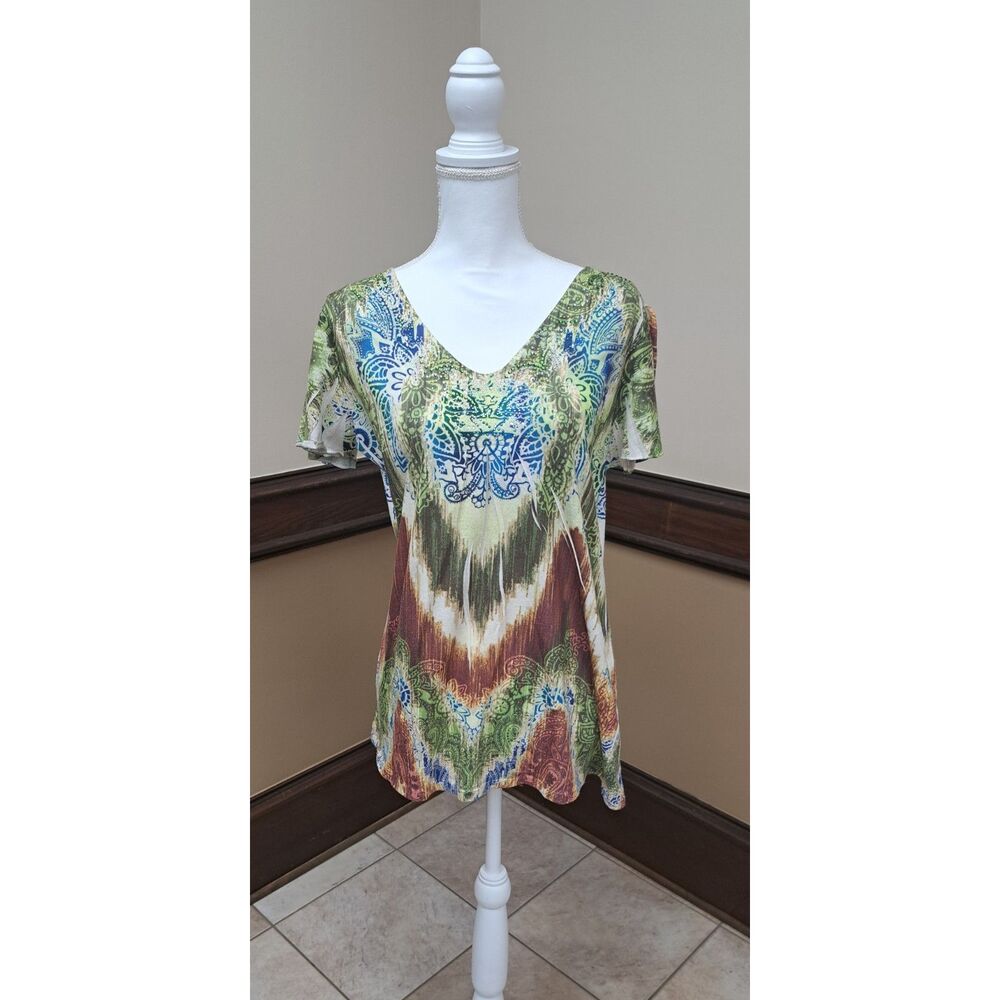 Kiara Boho Top- Large- V-Neck Tunic-Fairycore, Romantic, Feminine, Whimsical
